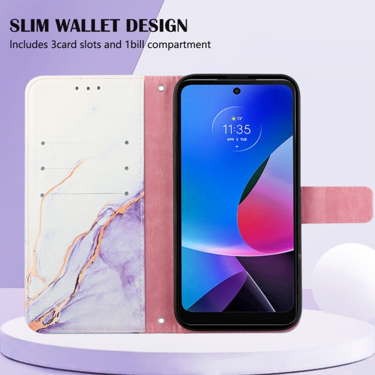 For Motorola Moto G Play 4G 2024 PT003 Marble Pattern Flip Leather Phone Case(White Purple) by buy2fix