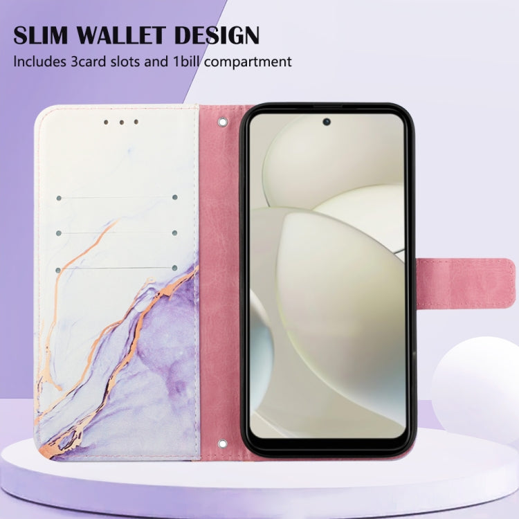 For Motorola Moto G Power 5G 2024 PT003 Marble Pattern Flip Leather Phone Case(White Purple) by buy2fix