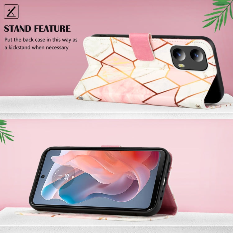 For Motorola Moto G Play 5G 2024 PT003 Marble Pattern Flip Leather Phone Case(Pink White) by buy2fix
