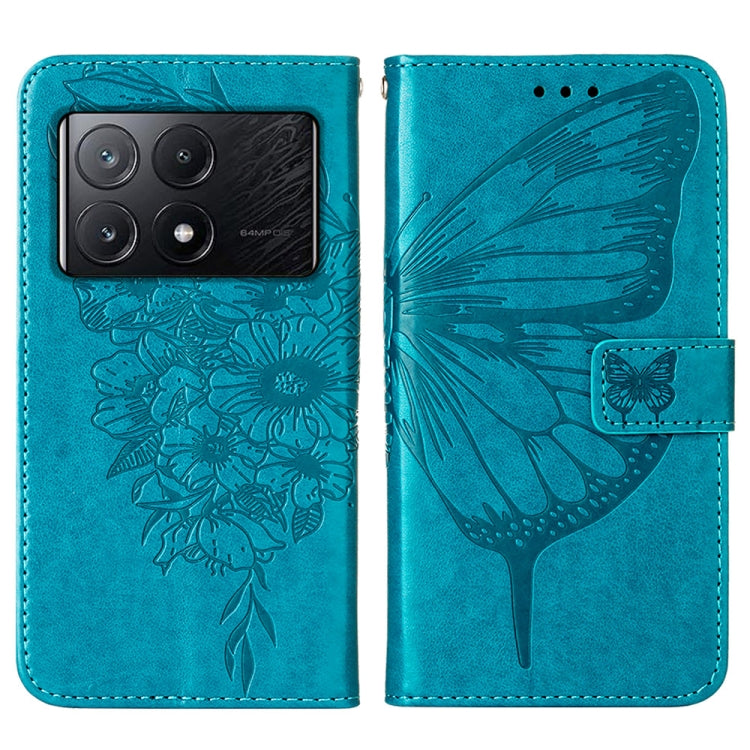 For Xiaomi Redmi K70E Embossed Butterfly Leather Phone Case(Blue) - Xiaomi Cases by buy2fix | Online Shopping UK | buy2fix