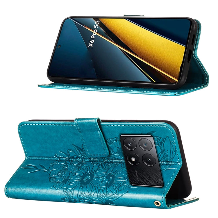 For Xiaomi Redmi K70E Embossed Butterfly Leather Phone Case(Blue) - Xiaomi Cases by buy2fix | Online Shopping UK | buy2fix