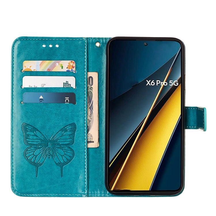 For Xiaomi Redmi K70E Embossed Butterfly Leather Phone Case(Blue) - Xiaomi Cases by buy2fix | Online Shopping UK | buy2fix