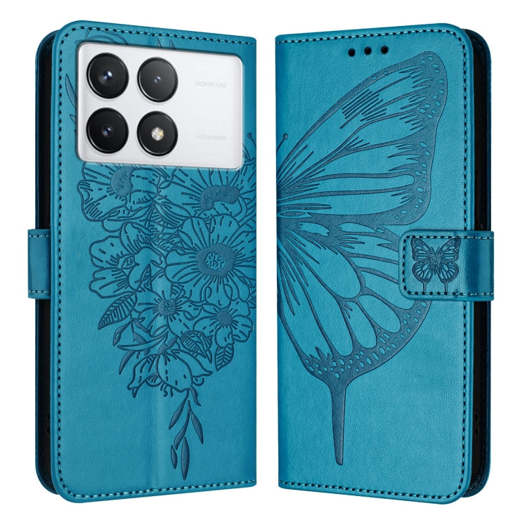 For Xiaomi Redmi K70 / K70 Pro Embossed Butterfly Leather Phone Case(Blue) - Xiaomi Cases by buy2fix | Online Shopping UK | buy2fix