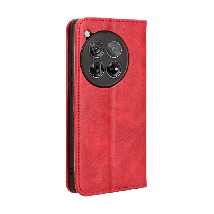 For OnePlus 12 Magnetic Buckle Retro Texture Leather Phone Case(Red) - OnePlus Cases by buy2fix | Online Shopping UK | buy2fix
