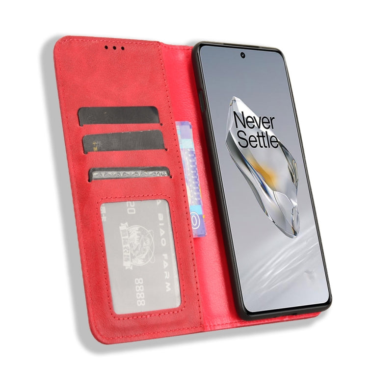 For OnePlus 12 Magnetic Buckle Retro Texture Leather Phone Case(Red) - OnePlus Cases by buy2fix | Online Shopping UK | buy2fix