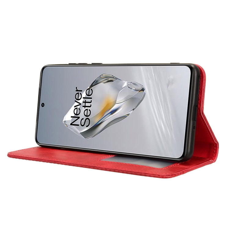 For OnePlus 12 Magnetic Buckle Retro Texture Leather Phone Case(Red) - OnePlus Cases by buy2fix | Online Shopping UK | buy2fix