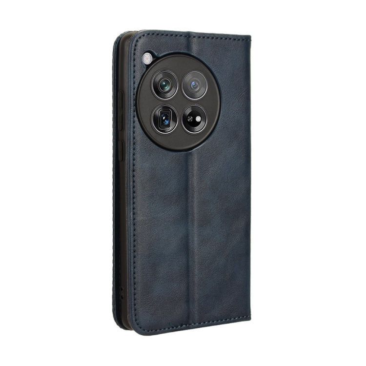 For OnePlus 12 Magnetic Buckle Retro Texture Leather Phone Case(Blue) - OnePlus Cases by buy2fix | Online Shopping UK | buy2fix