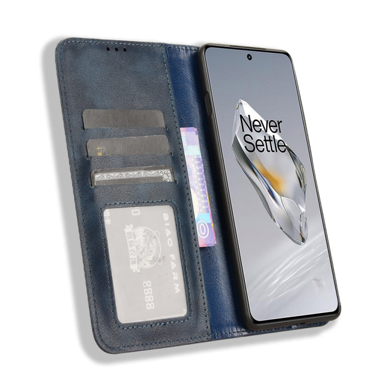 For OnePlus 12 Magnetic Buckle Retro Texture Leather Phone Case(Blue) - OnePlus Cases by buy2fix | Online Shopping UK | buy2fix