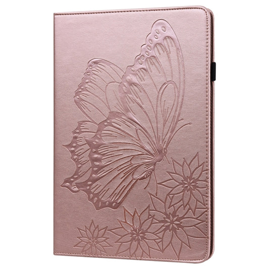 For Samsung Galaxy Tab S9 Ultra / S8 Ultra Big Butterfly Embossed Leather Tablet Case(Rose Gold) by buy2fix