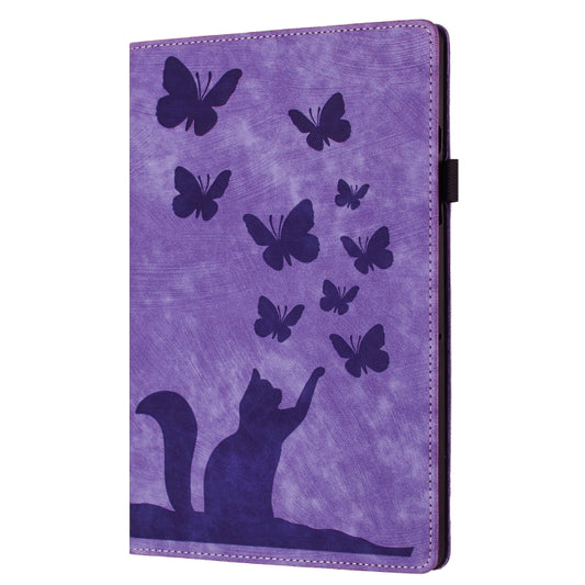 For iPad Air 11 2024 / Air 11 2025 Butterfly Cat Embossing Leather Tablet Case(Purple) by buy2fix