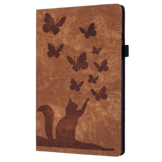 For iPad Air 11 2024 / Air 11 2025 Butterfly Cat Embossing Leather Tablet Case(Brown) by buy2fix