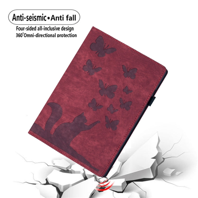 For iPad Air 11 2024 / Air 11 2025 Butterfly Cat Embossing Leather Tablet Case(Red) by buy2fix