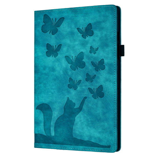 For iPad Air 11 2024 / Air 11 2025 Butterfly Cat Embossing Leather Tablet Case(Sky Blue) by buy2fix