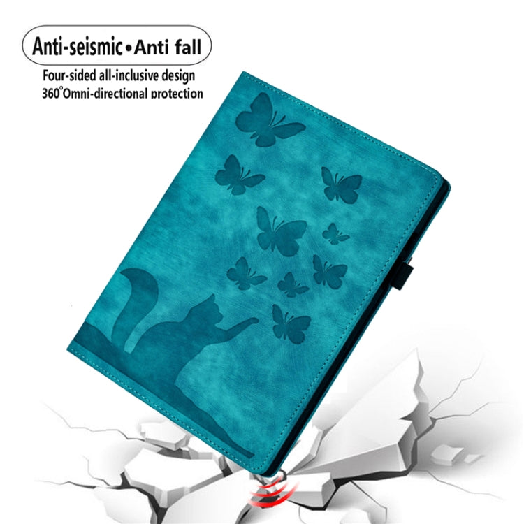 For iPad Air 11 2024 / Air 11 2025 Butterfly Cat Embossing Leather Tablet Case(Sky Blue) by buy2fix