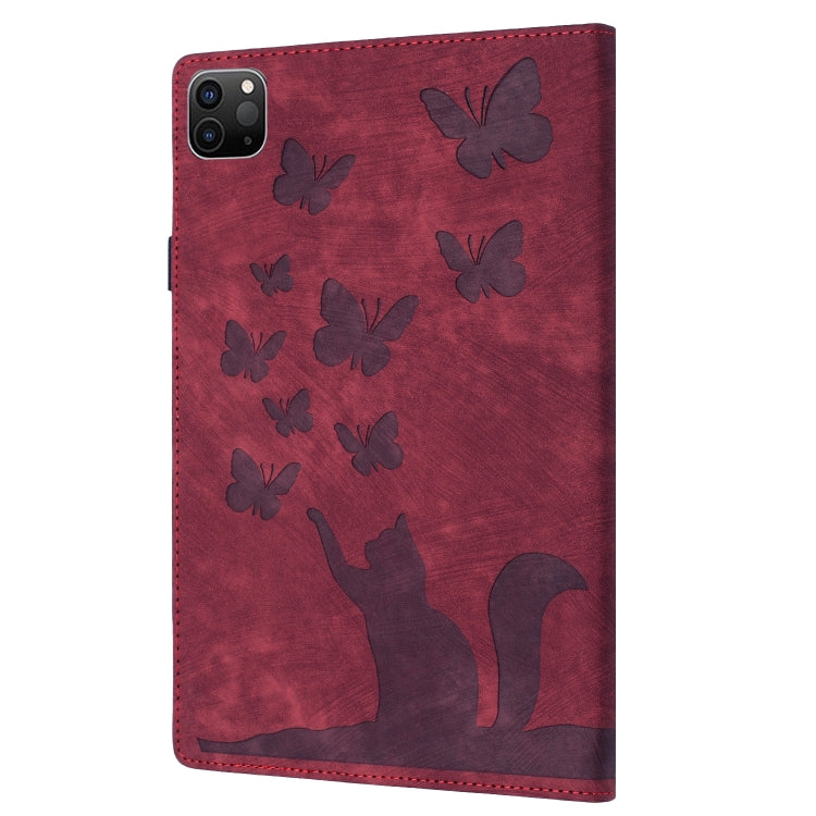 For iPad Pro 11 2024 Butterfly Cat Embossing Leather Tablet Case(Red) - iPad Pro 11 2024 Cases by buy2fix | Online Shopping UK | buy2fix