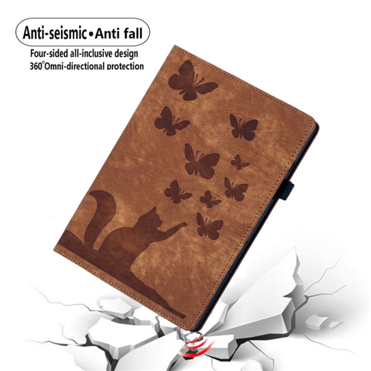 For Samsung Galaxy Tab S9 FE+ / S9+ / S8+ Butterfly Cat Embossing Leather Tablet Case(Brown) by buy2fix