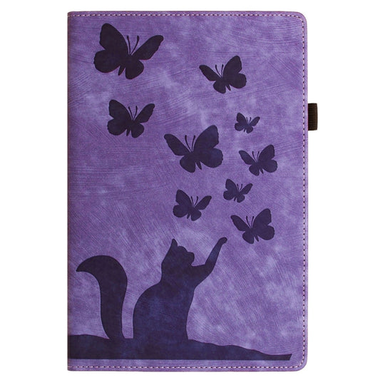 For Samsung Galaxy Tab S9 Ultra / S8 Ultra Butterfly Cat Embossing Leather Tablet Case(Purple) by buy2fix
