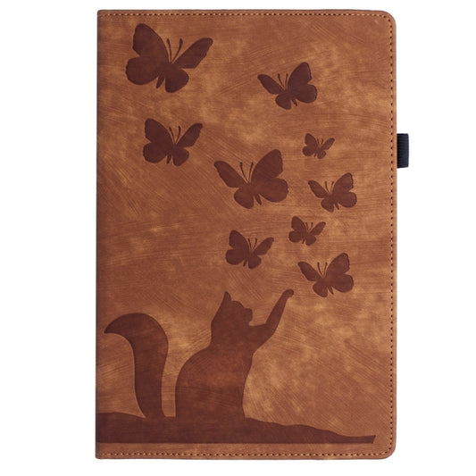 For Samsung Galaxy Tab S9 Ultra / S8 Ultra Butterfly Cat Embossing Leather Tablet Case(Brown) by buy2fix