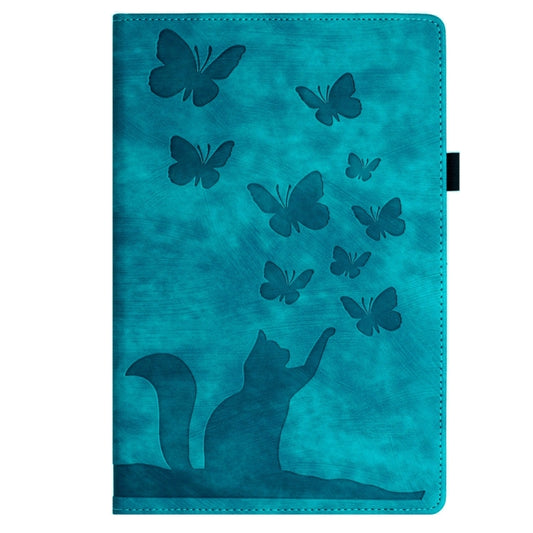 For Samsung Galaxy Tab S9 Ultra / S8 Ultra Butterfly Cat Embossing Leather Tablet Case(Sky Blue) by buy2fix