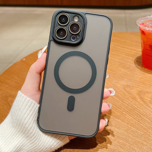 For iPhone 14 Skin Feel MagSafe Phone Case with Lens Film(Black) by buy2fix