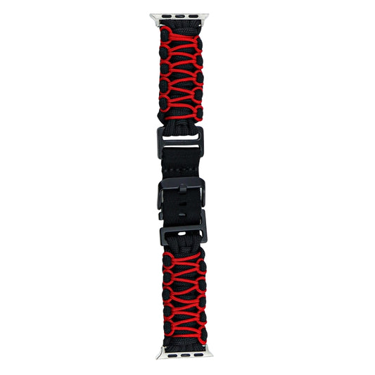 For Apple Watch Ultra 49mm Dual-layer Braided Paracord Buckle Watch Band(Black Red) by buy2fix