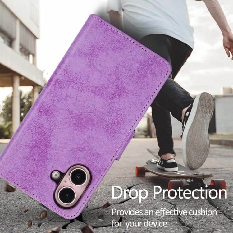 For iPhone 16 Plus 2 in 1 Detachable Phone Leather Case(Purple) by buy2fix