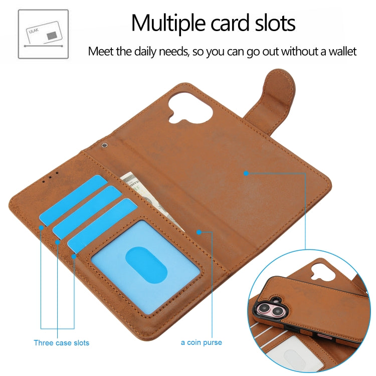 For iPhone 16 2 in 1 Detachable Phone Leather Case(Brown) - iPhone 16 Cases by buy2fix | Online Shopping UK | buy2fix