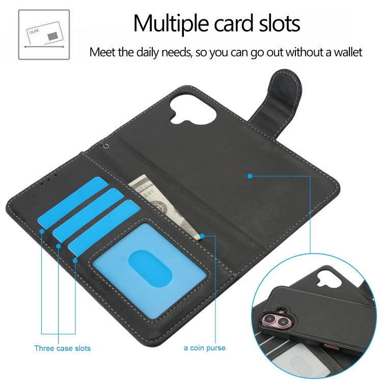 For iPhone 16 2 in 1 Detachable Phone Leather Case(Black) - iPhone 16 Cases by buy2fix | Online Shopping UK | buy2fix