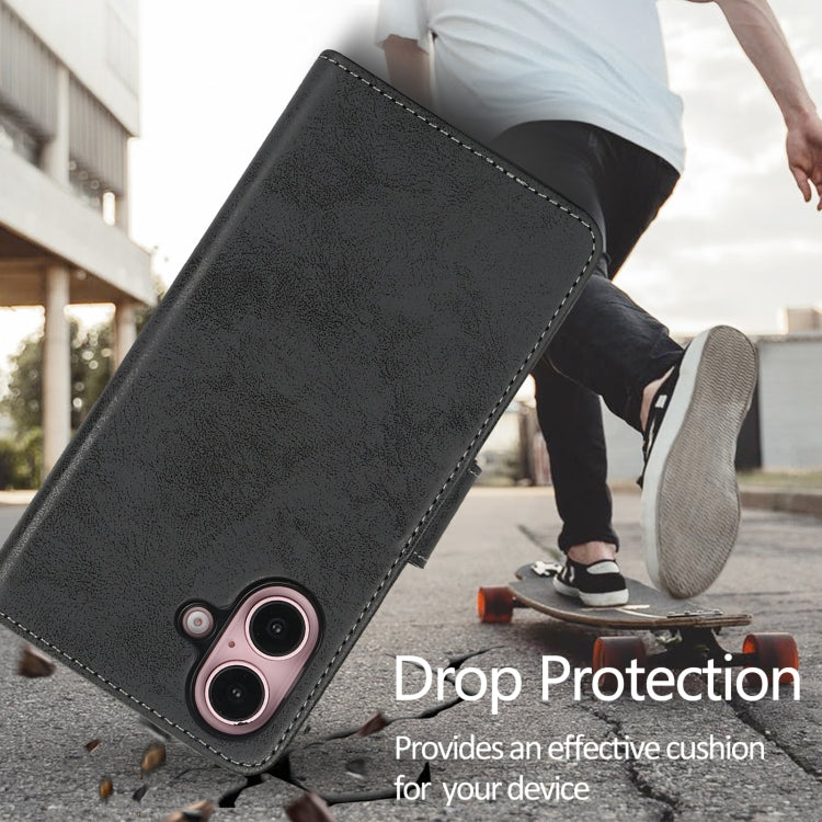 For iPhone 16 2 in 1 Detachable Phone Leather Case(Black) - iPhone 16 Cases by buy2fix | Online Shopping UK | buy2fix