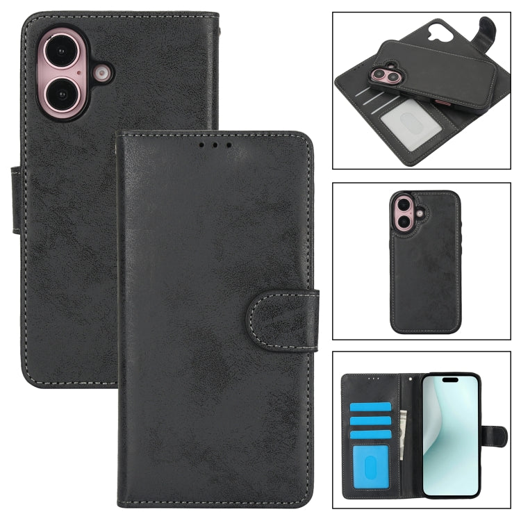 For iPhone 16 2 in 1 Detachable Phone Leather Case(Black) - iPhone 16 Cases by buy2fix | Online Shopping UK | buy2fix