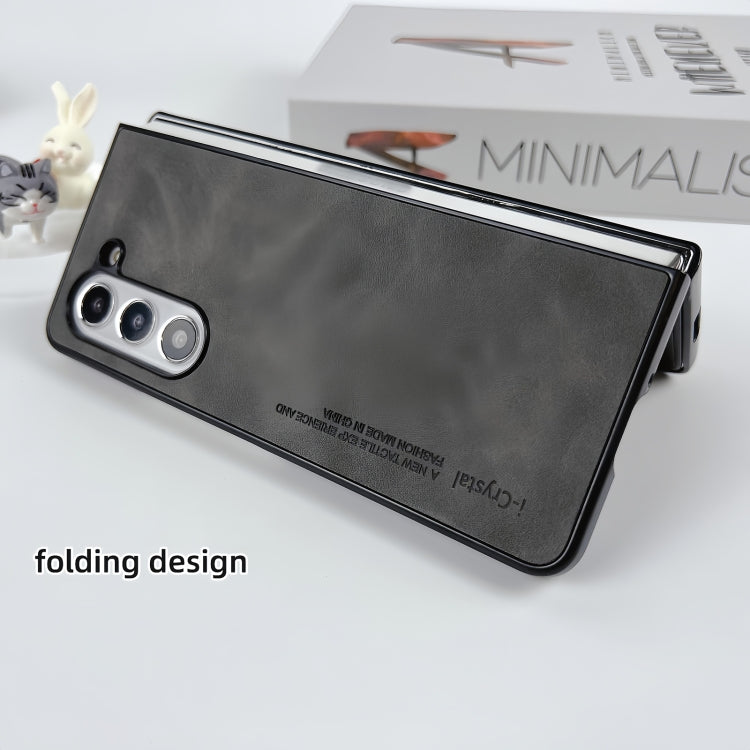 For Samsung Galaxy Z Fold4 i.Crystal Lambskin Folding Phone Case(Brown) by buy2fix