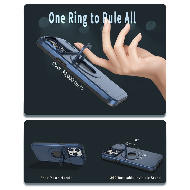 For iPhone 15 Pro Camshield MagSafe Ring Holder Armor Phone Case(Blue) by buy2fix