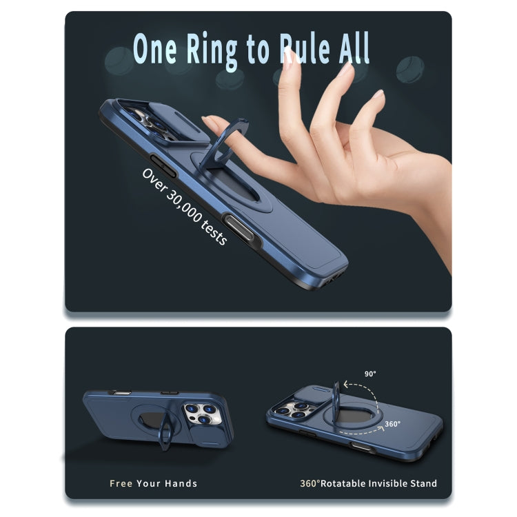 For iPhone 16 Pro Max Camshield MagSafe Ring Holder Armor Phone Case(Blue) by buy2fix