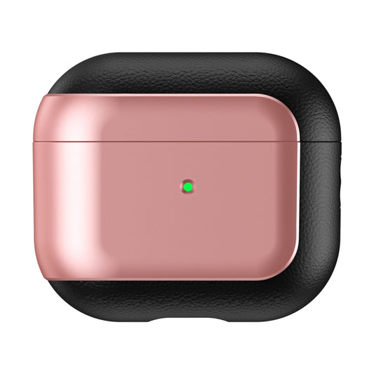 For AirPods 3 Electroplated Leather Texture Wireless Earphones Protective Case(Rose Pink) by buy2fix