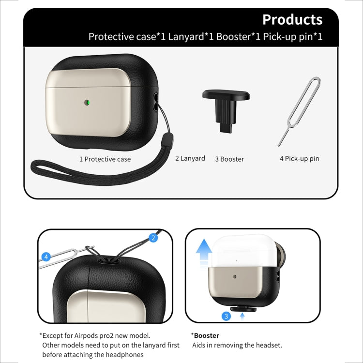 For AirPods 3 Electroplated Leather Texture Wireless Earphones Protective Case(Black) by buy2fix