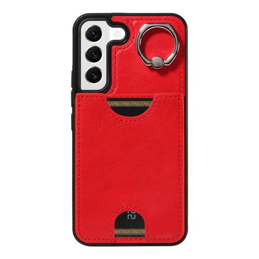 For Samsung Galaxy S22 5G Calf Texture Card Slot Ring Holder Phone Case(Red) by buy2fix