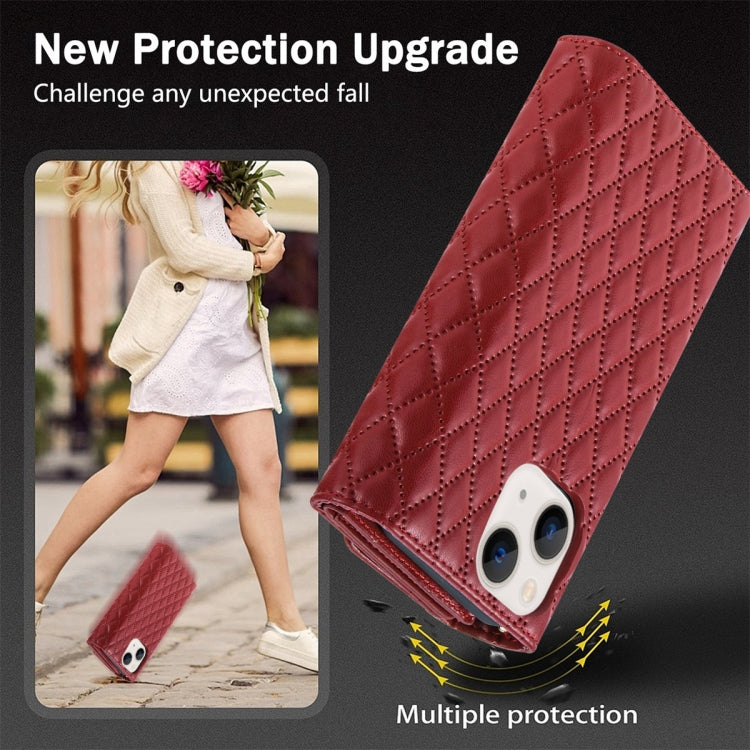 For iPhone 15 Plus Zipper Multi-Card Wallet Rhombic Leather Phone Case(Red) - iPhone 15 Plus Cases by buy2fix | Online Shopping UK | buy2fix