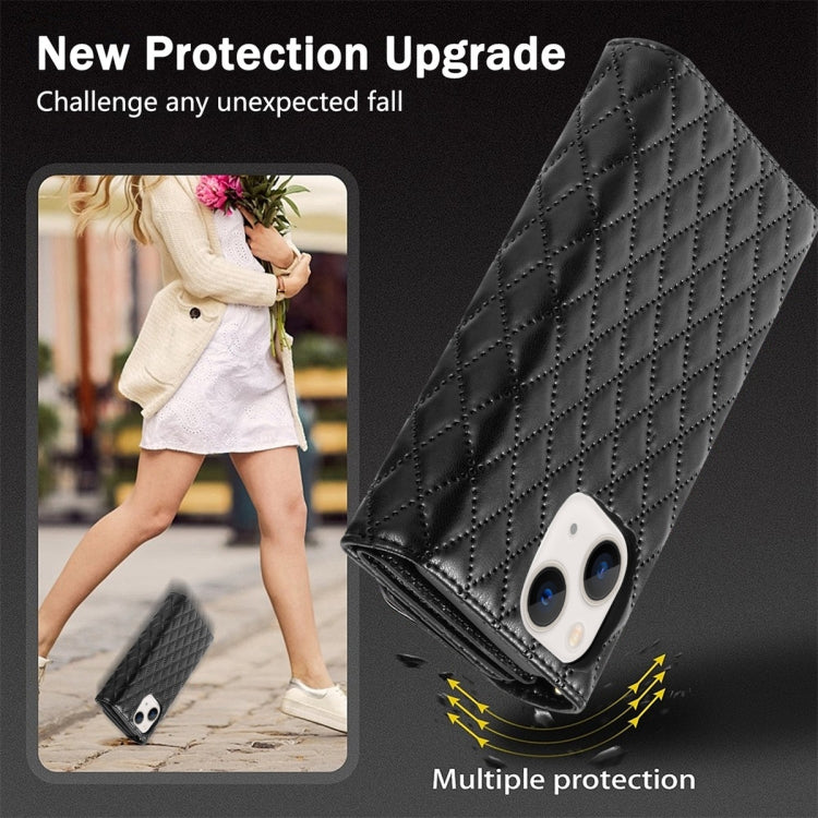For iPhone 15 Zipper Multi-Card Wallet Rhombic Leather Phone Case(Black) - iPhone 15 Cases by buy2fix | Online Shopping UK | buy2fix