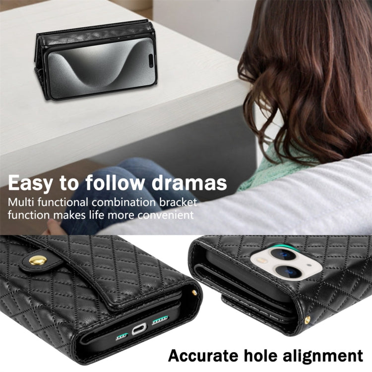 For iPhone 15 Zipper Multi-Card Wallet Rhombic Leather Phone Case(Black) - iPhone 15 Cases by buy2fix | Online Shopping UK | buy2fix
