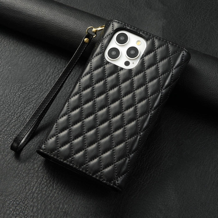 For iPhone 11 Pro Max Zipper Multi-Card Wallet Rhombic Leather Phone Case(Black) - iPhone 11 Pro Max Cases by buy2fix | Online Shopping UK | buy2fix