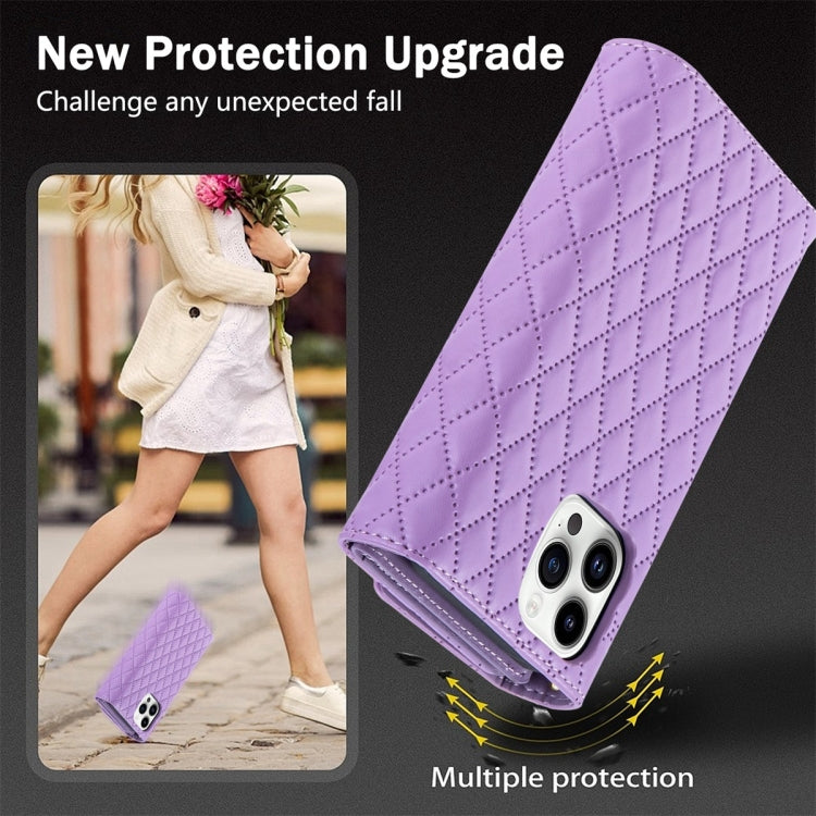 For iPhone 11 Pro Zipper Multi-Card Wallet Rhombic Leather Phone Case(Purple) - iPhone 11 Pro Cases by buy2fix | Online Shopping UK | buy2fix