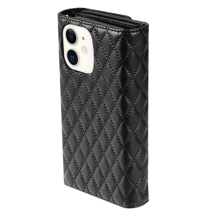 For iPhone 11 Zipper Multi-Card Wallet Rhombic Leather Phone Case(Black) - iPhone 11 Cases by buy2fix | Online Shopping UK | buy2fix