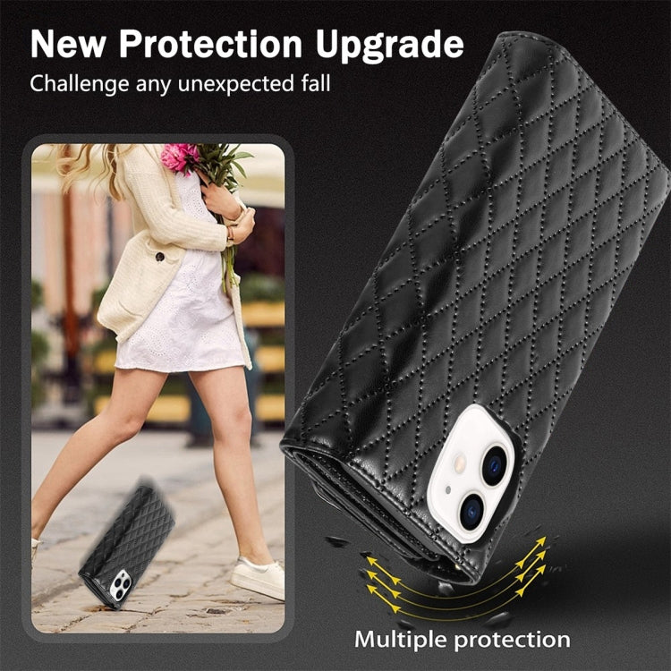 For iPhone 11 Zipper Multi-Card Wallet Rhombic Leather Phone Case(Black) - iPhone 11 Cases by buy2fix | Online Shopping UK | buy2fix