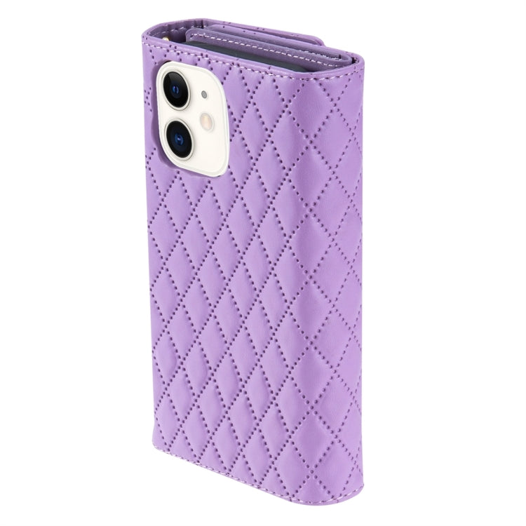 For iPhone 11 Zipper Multi-Card Wallet Rhombic Leather Phone Case(Purple) - iPhone 11 Cases by buy2fix | Online Shopping UK | buy2fix