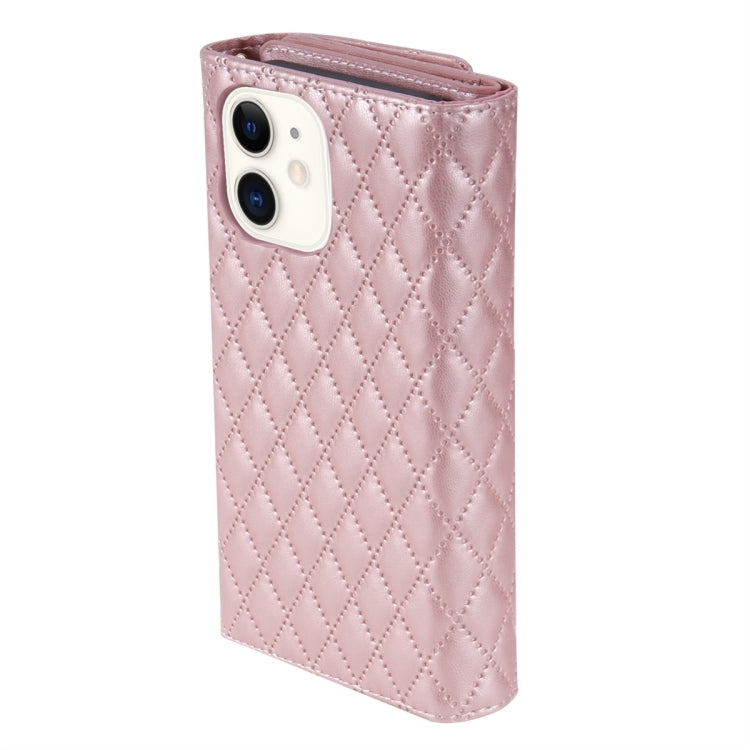 For iPhone 11 Zipper Multi-Card Wallet Rhombic Leather Phone Case(Rose Gold) - iPhone 11 Cases by buy2fix | Online Shopping UK | buy2fix