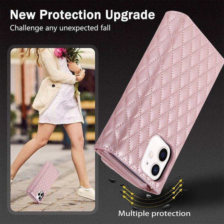 For iPhone 11 Zipper Multi-Card Wallet Rhombic Leather Phone Case(Rose Gold) - iPhone 11 Cases by buy2fix | Online Shopping UK | buy2fix