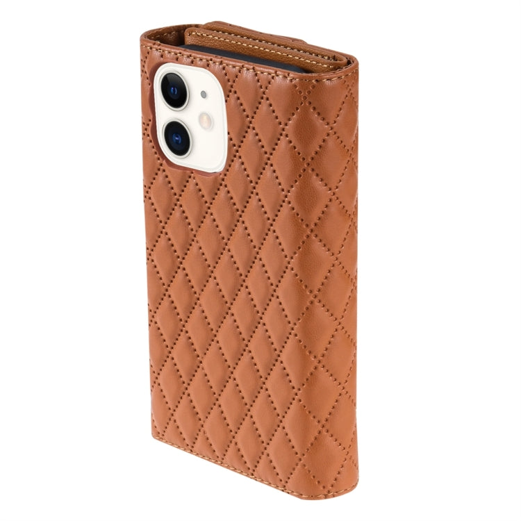 For iPhone 11 Zipper Multi-Card Wallet Rhombic Leather Phone Case(Brown) - iPhone 11 Cases by buy2fix | Online Shopping UK | buy2fix
