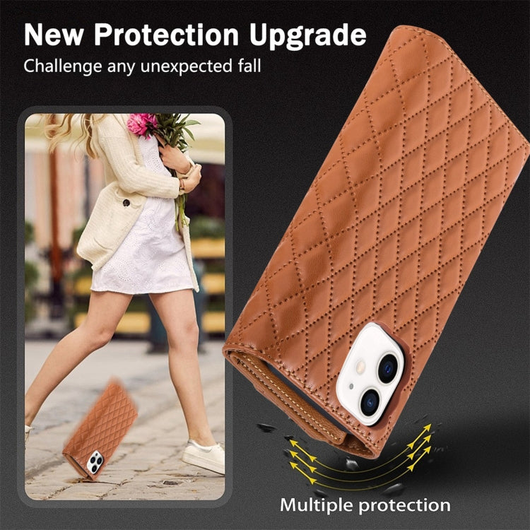For iPhone 11 Zipper Multi-Card Wallet Rhombic Leather Phone Case(Brown) - iPhone 11 Cases by buy2fix | Online Shopping UK | buy2fix