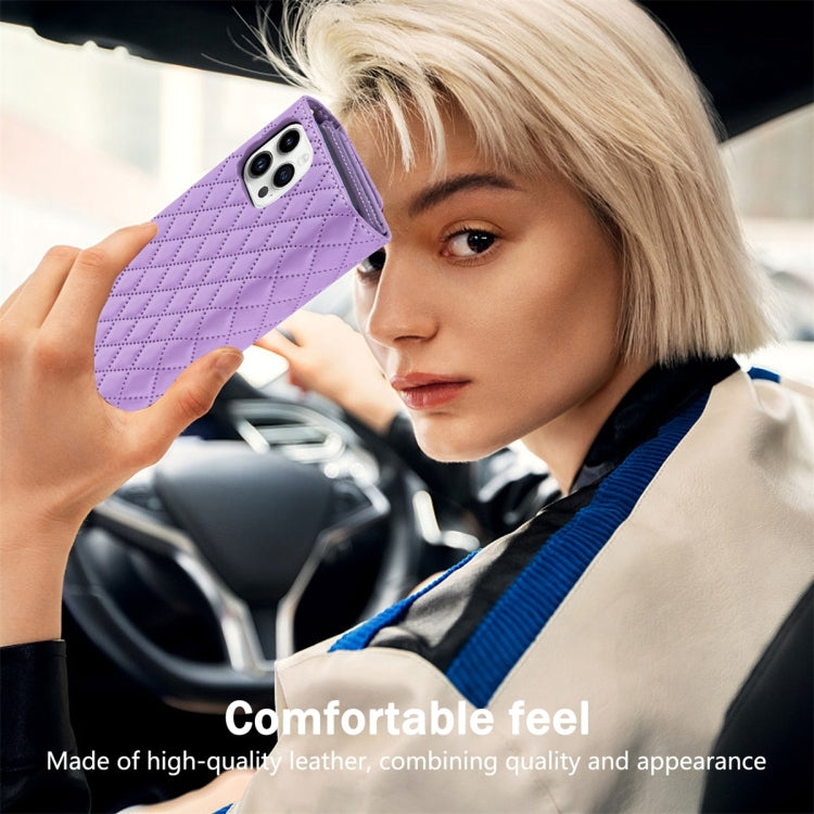 For iPhone X / XS Zipper Multi-Card Wallet Rhombic Leather Phone Case(Purple) - More iPhone Cases by buy2fix | Online Shopping UK | buy2fix
