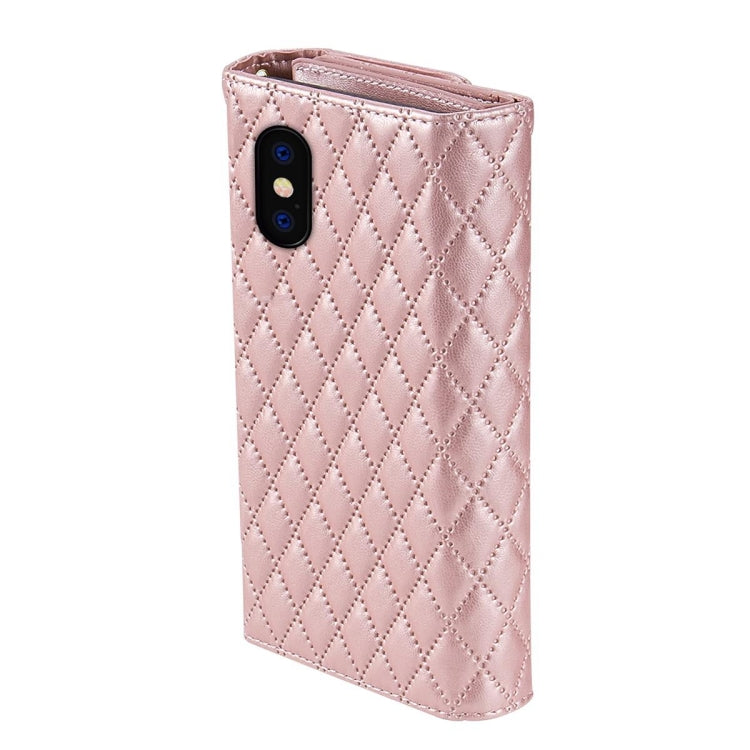 For iPhone X / XS Zipper Multi-Card Wallet Rhombic Leather Phone Case(Rose Gold) - More iPhone Cases by buy2fix | Online Shopping UK | buy2fix